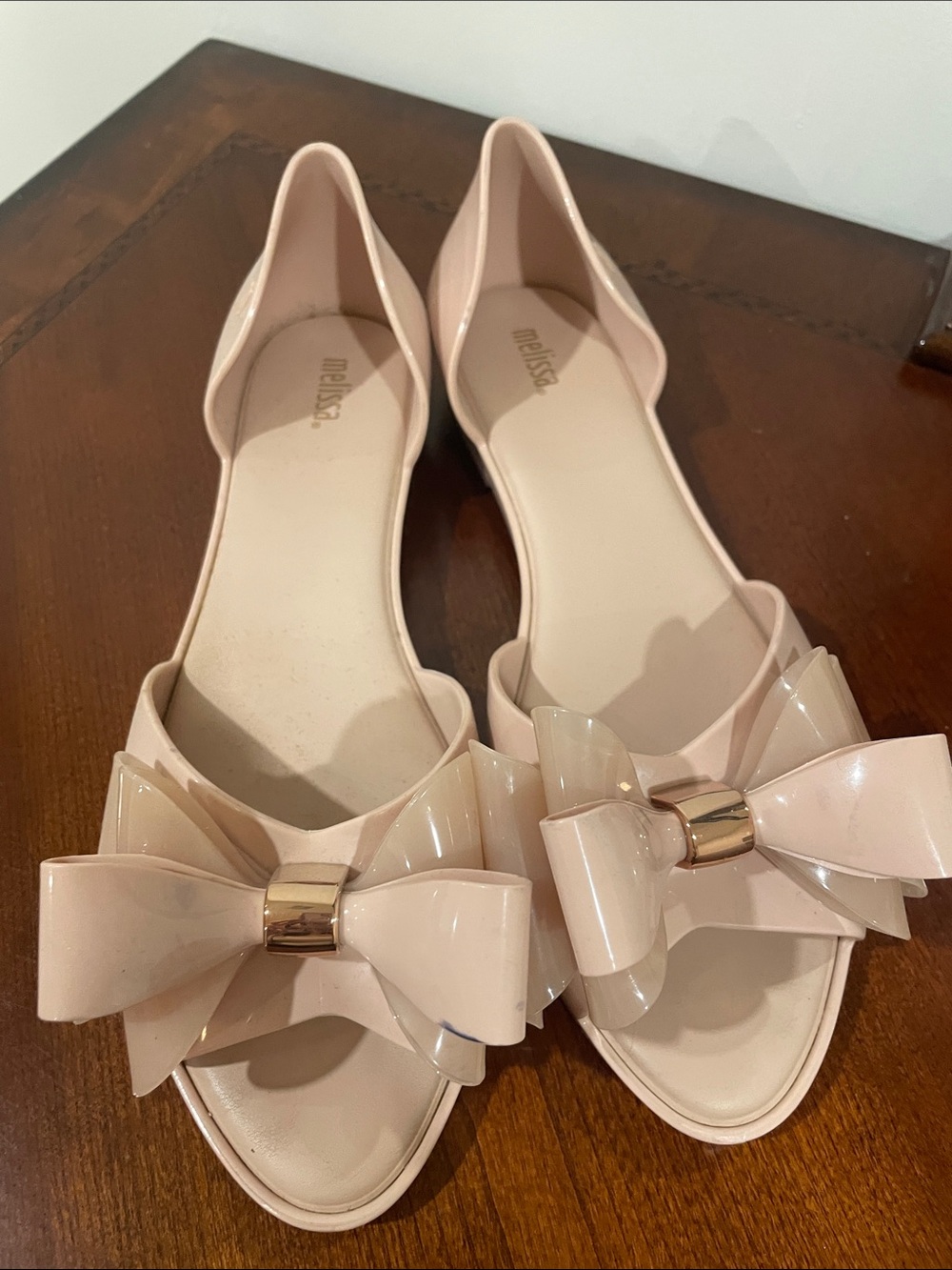 Melissa Blush Pink Bow D'Orsay Flats with Gold Accent